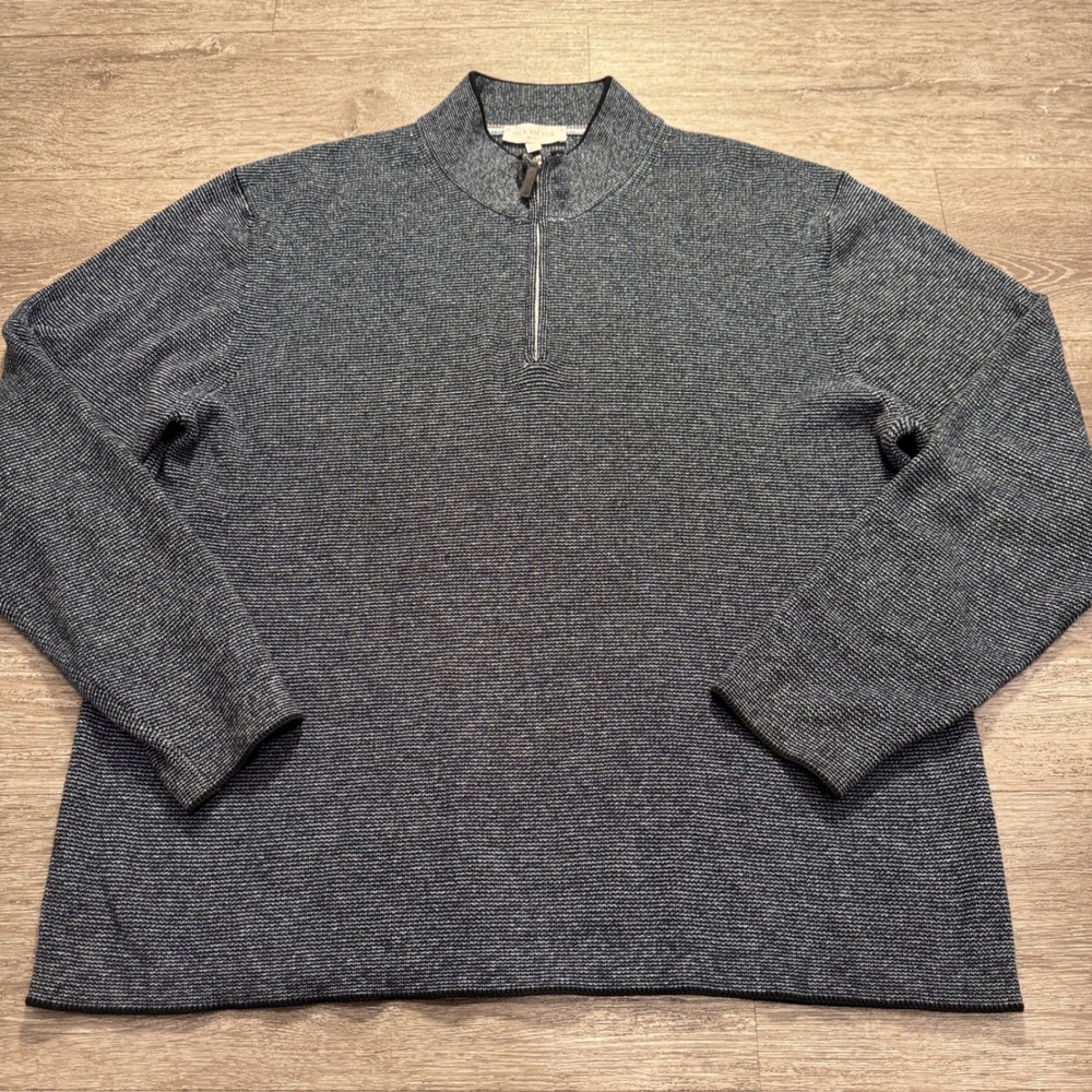 Jack Victor Sweater Mens 2XL Blue Cotton Daulac 1/4 Zip Luxury Knit LS Pullover